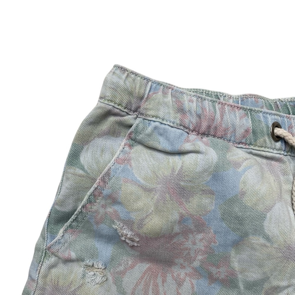 Aerie Floral Denim Shorts Blue Drawstring Elastic Waist Frayed Small - Picture 3 of 12